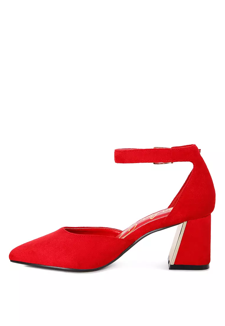 Red Metallic Accent Angle Heeled Sandals