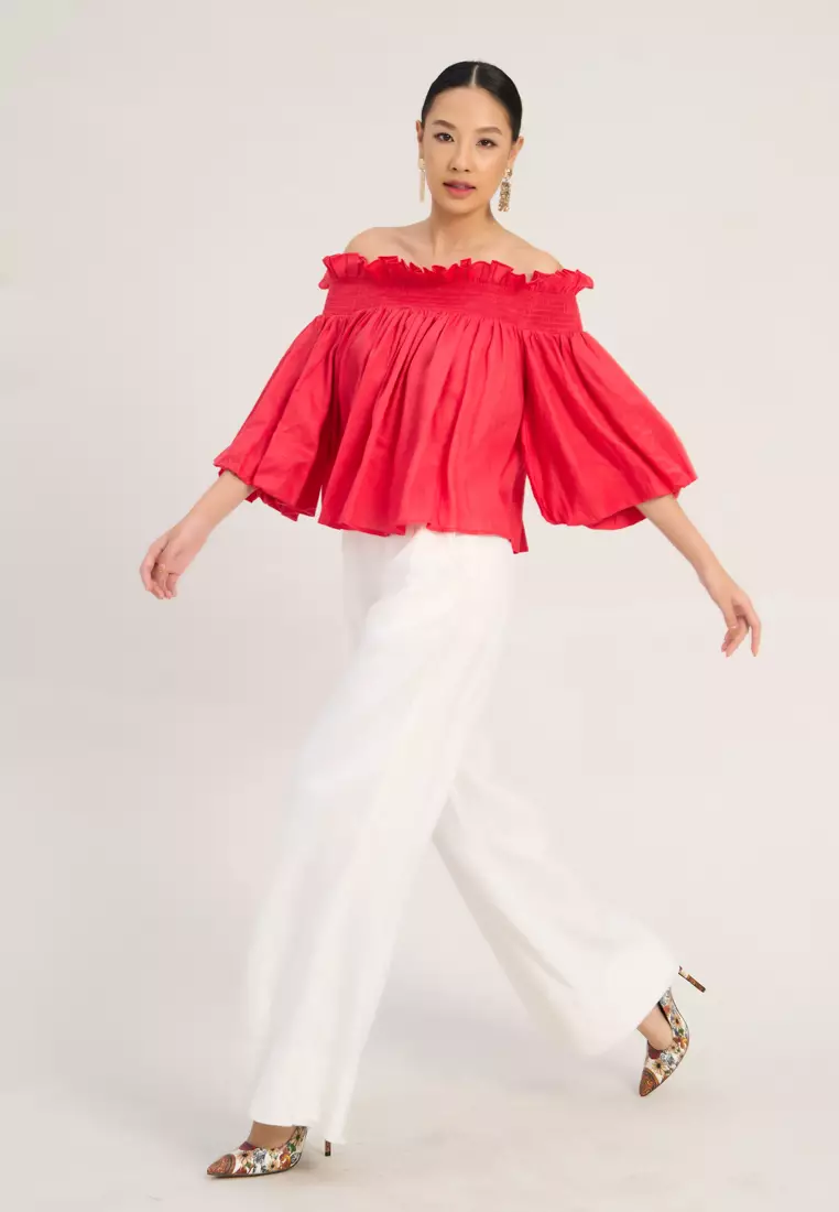 Fluorescent Pink Off-Shoulder Top