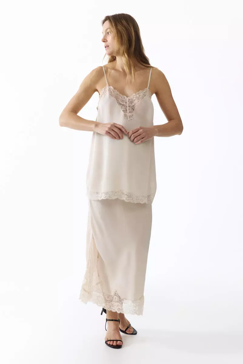 MAMA Lace-trimmed strappy top