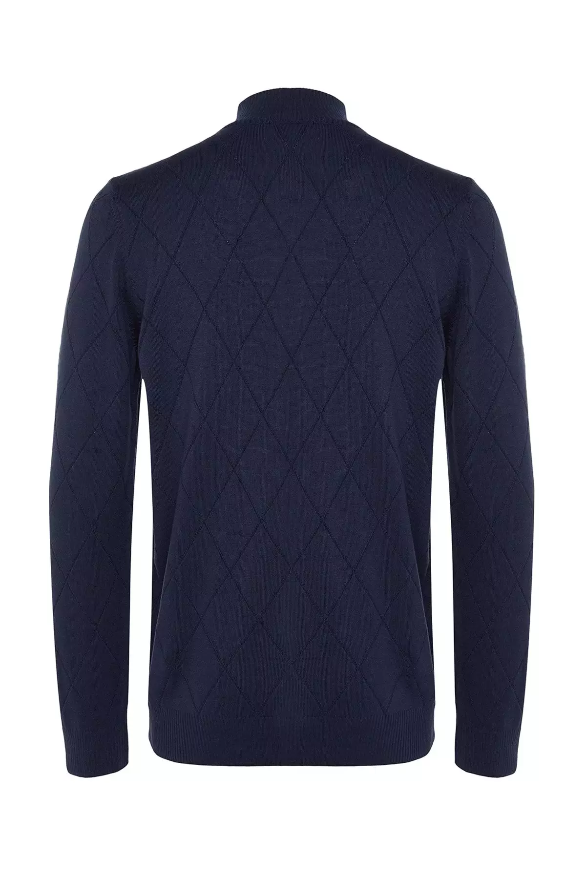 Navy Blue Regular Fit Cotton Half Turtleneck Zippered Collar Smart Knitwear Sweater TMNAW23KZ00215