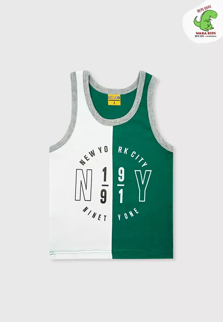 Wakakids Baju Anak Laki Laki Atasan Kaos Singlet Motif New York City 4063 Skats Hijau Toska