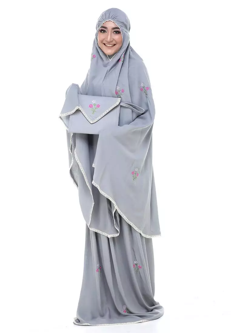 Prayer Set Premium Mukena Wardah Flower - Abu
