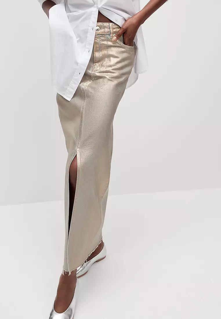 Denim Foil Metallic Maxi Skirt