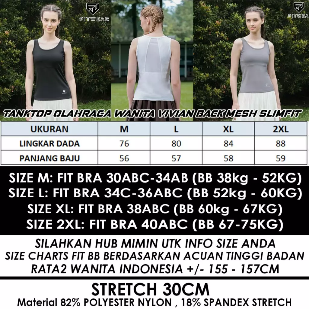 Fitwear Tanktop Olahraga Wanita VIVIAN BACKMESH SLIMFIT - BLACK