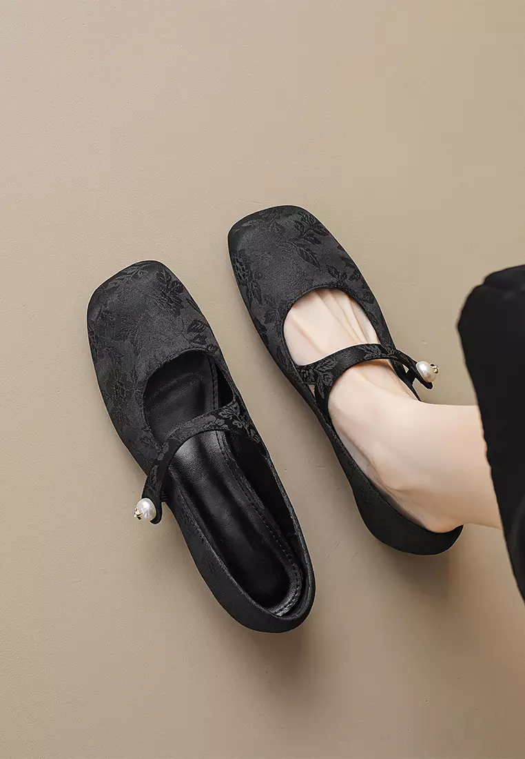 2.5CM Pearl Strap Satin Mary Jane Shoes WW633-1