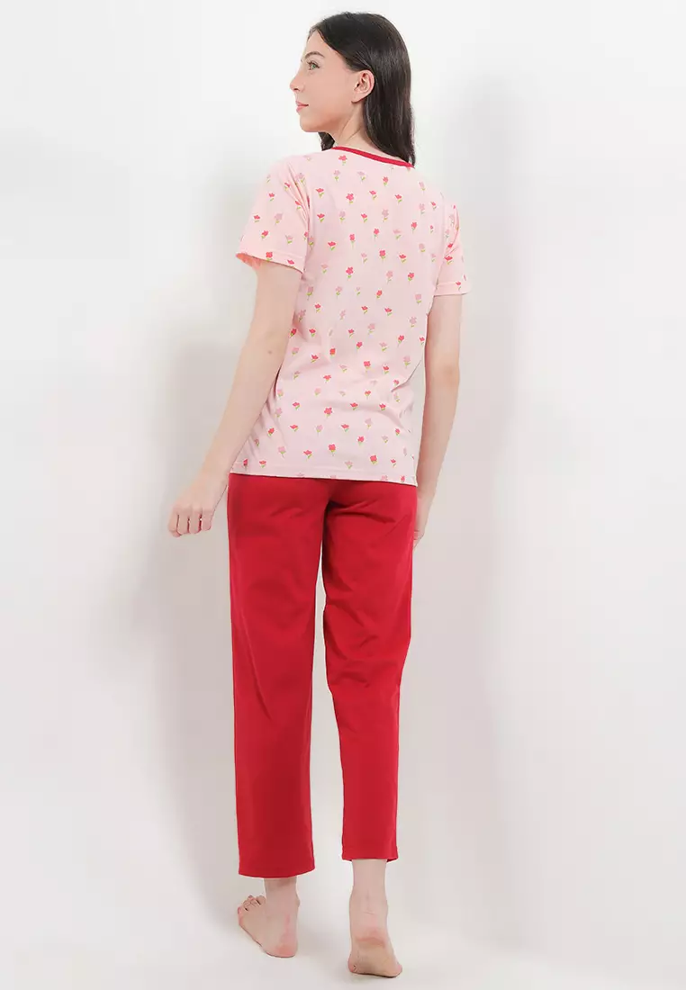 Pyjama Pijama Baju Tidur Short Sleeve Long Pants Sleepwear