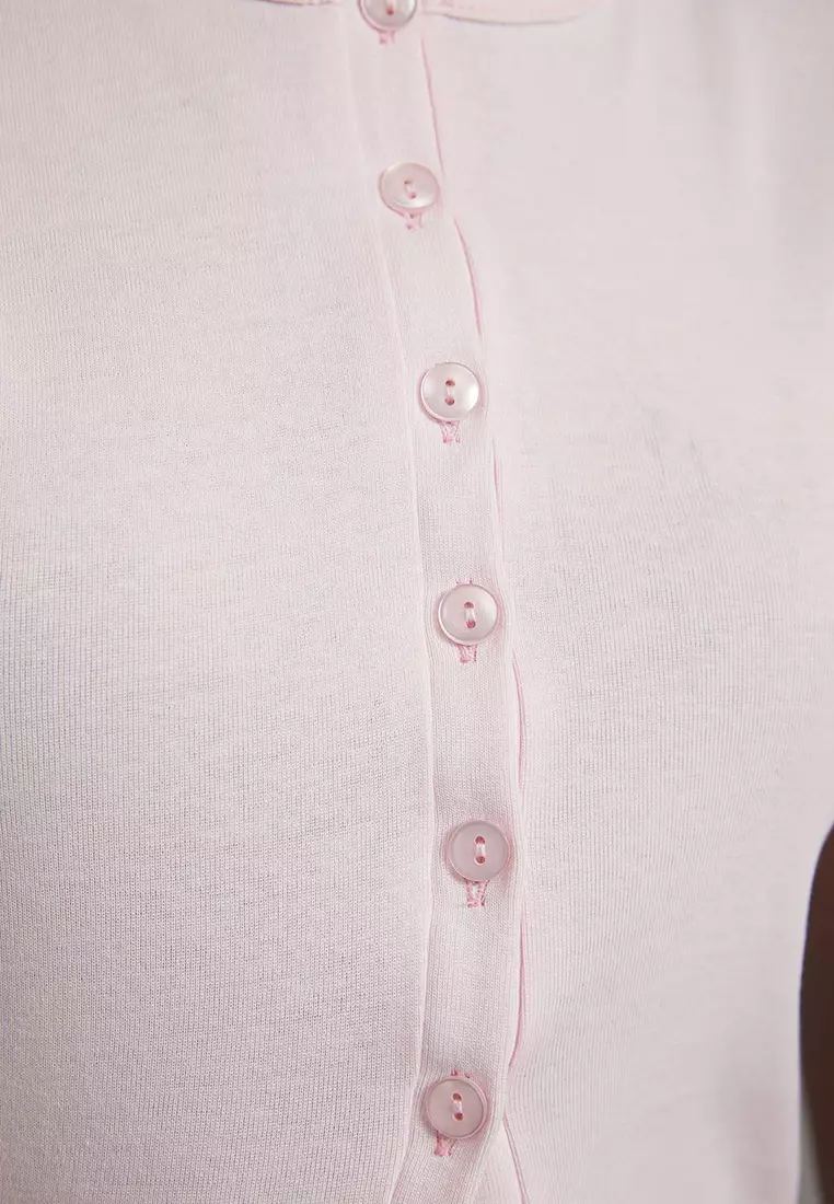 Pink Button Fitted/Body Fitted Knitted Blouse Twoss25Bz00281