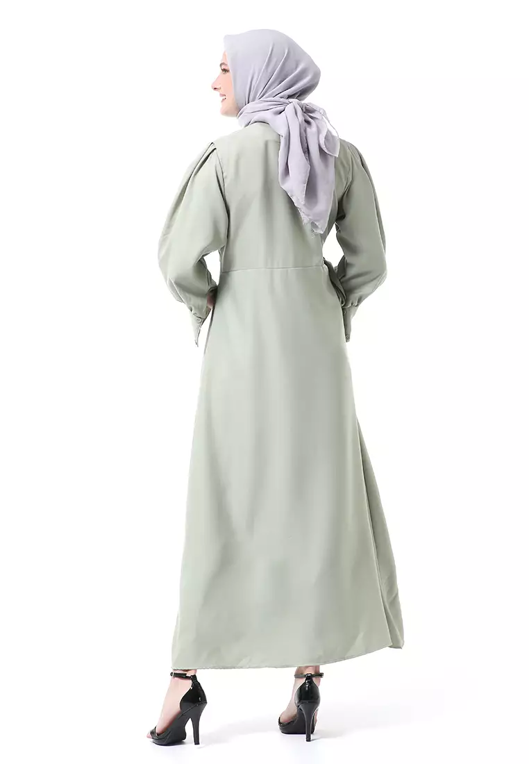 Alliyah Dress Gamis Muslimah Long Sleeve Model Balon Regular Fit Premium High Quality - Mint