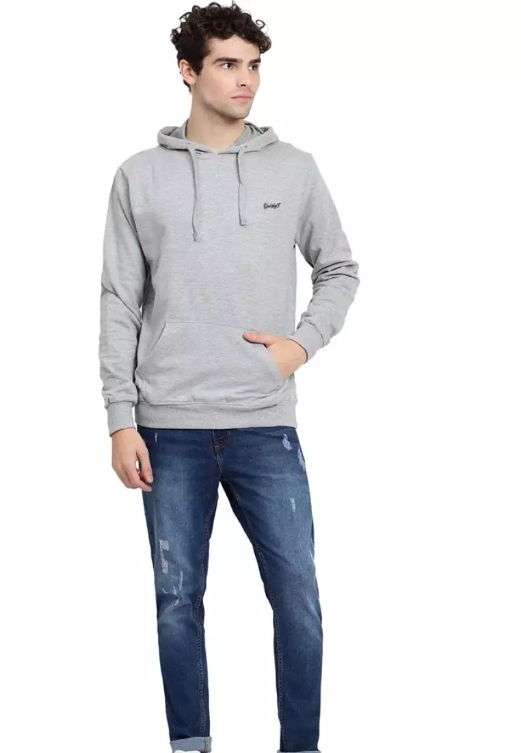 Mens Coloured Skull Graphic Print Grey Cotton Relaxed Fit  Hoodie