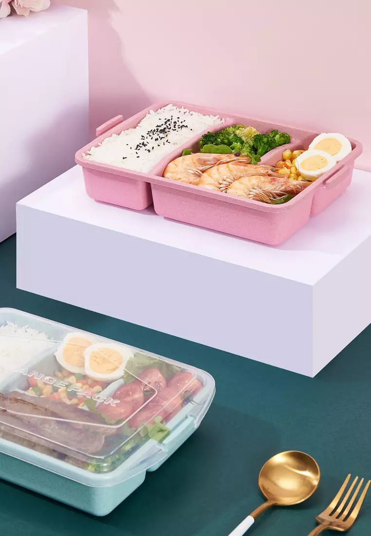 Wakakids Lunch Box 4 Sekat Kotak Makan Bekal Bahan Jerami Gandum 5724 Venjr Biru