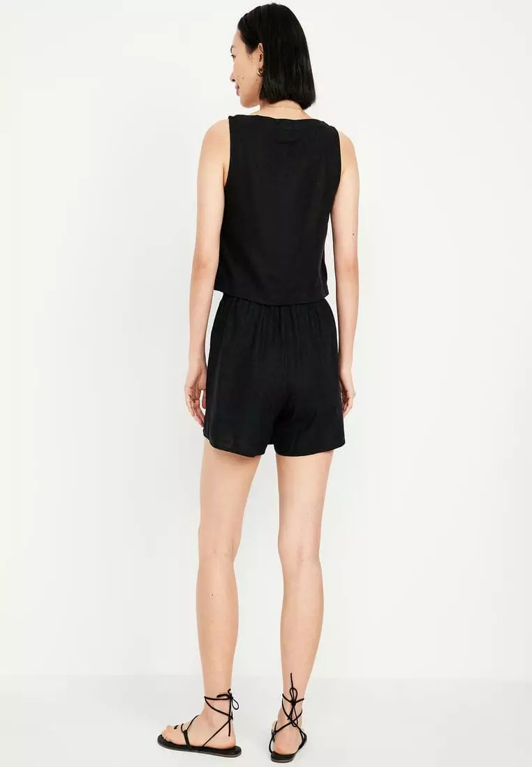 High-Waisted Faux-Wrap Linen-Blend Mini Skort