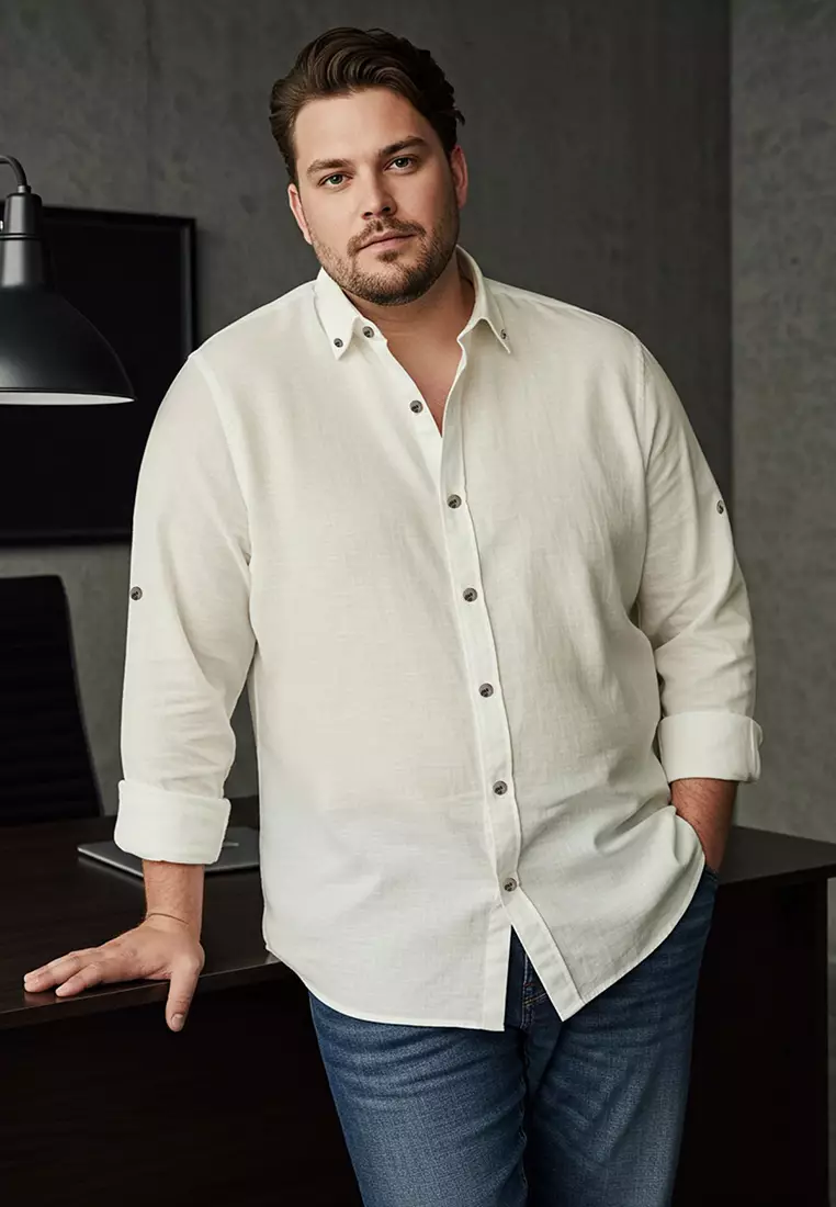 Stone Plus Size Regular Fit Casual Button-down Collar Shirt TMNSS23GO00094