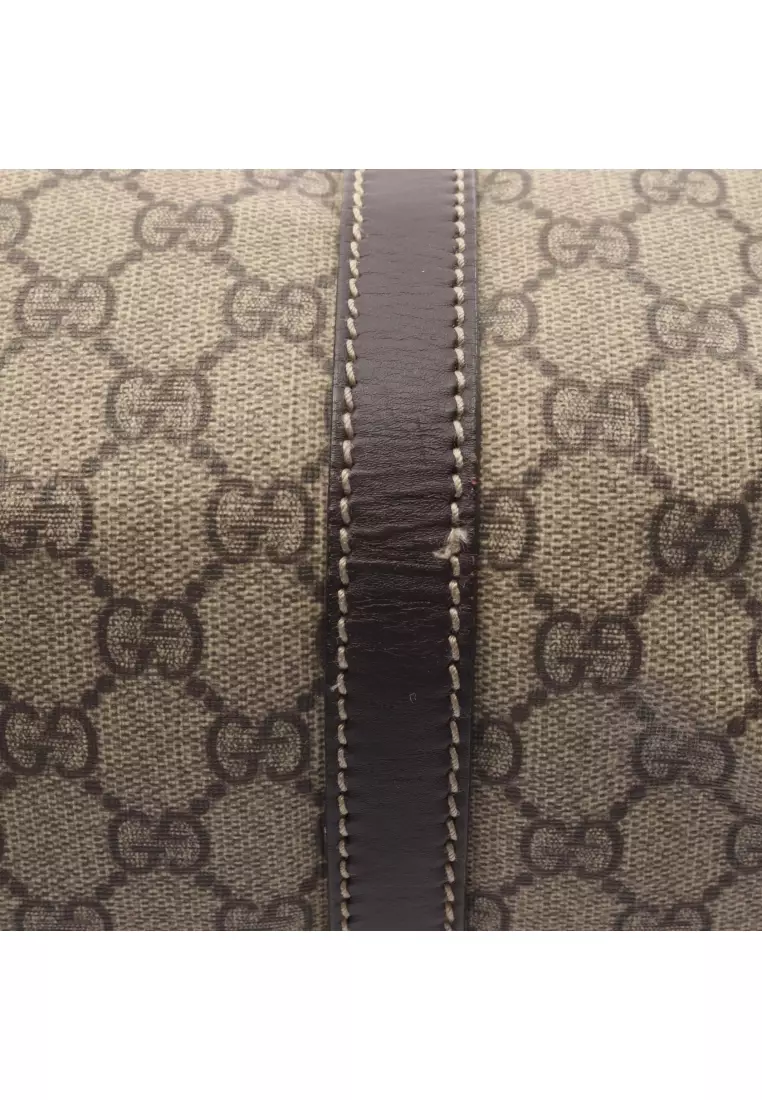 Pre-Loved Gucci GG Plus Handbag tote bag PVC leather beige Dark brown