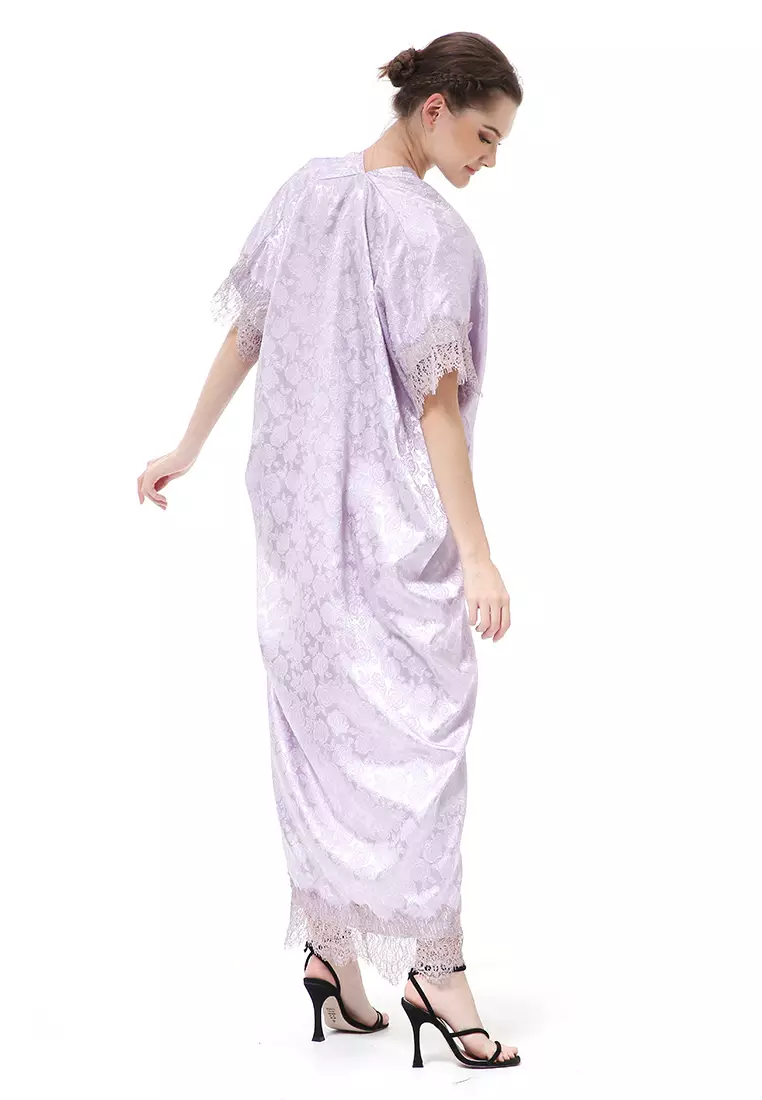 Rachel Dress Wanita Long Kaftan Traditional Motive Material Jaguar ORIGINAL - Lilac