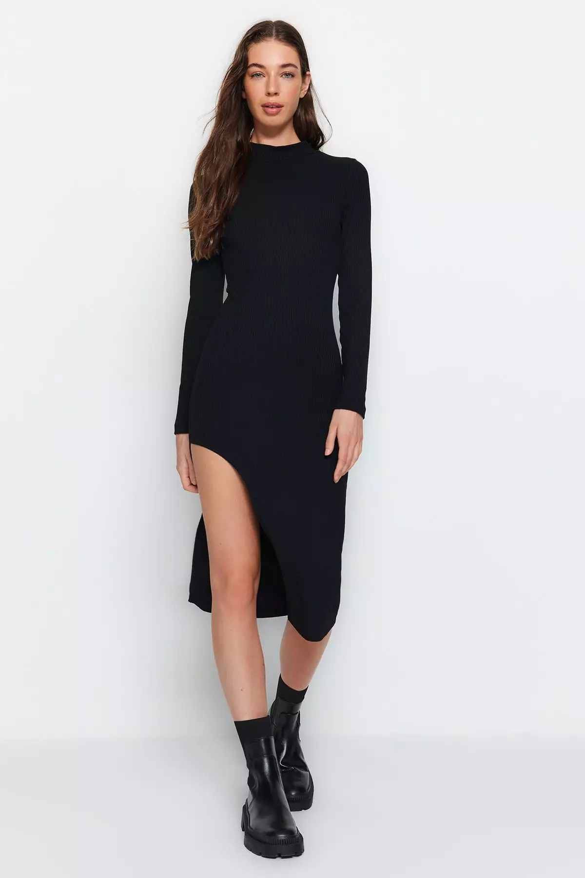 Slit Detail Fitted Midi Dress