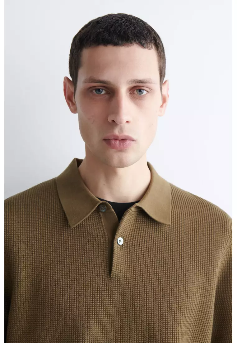 WAFFLE-KNIT COTTON POLO SHIRT