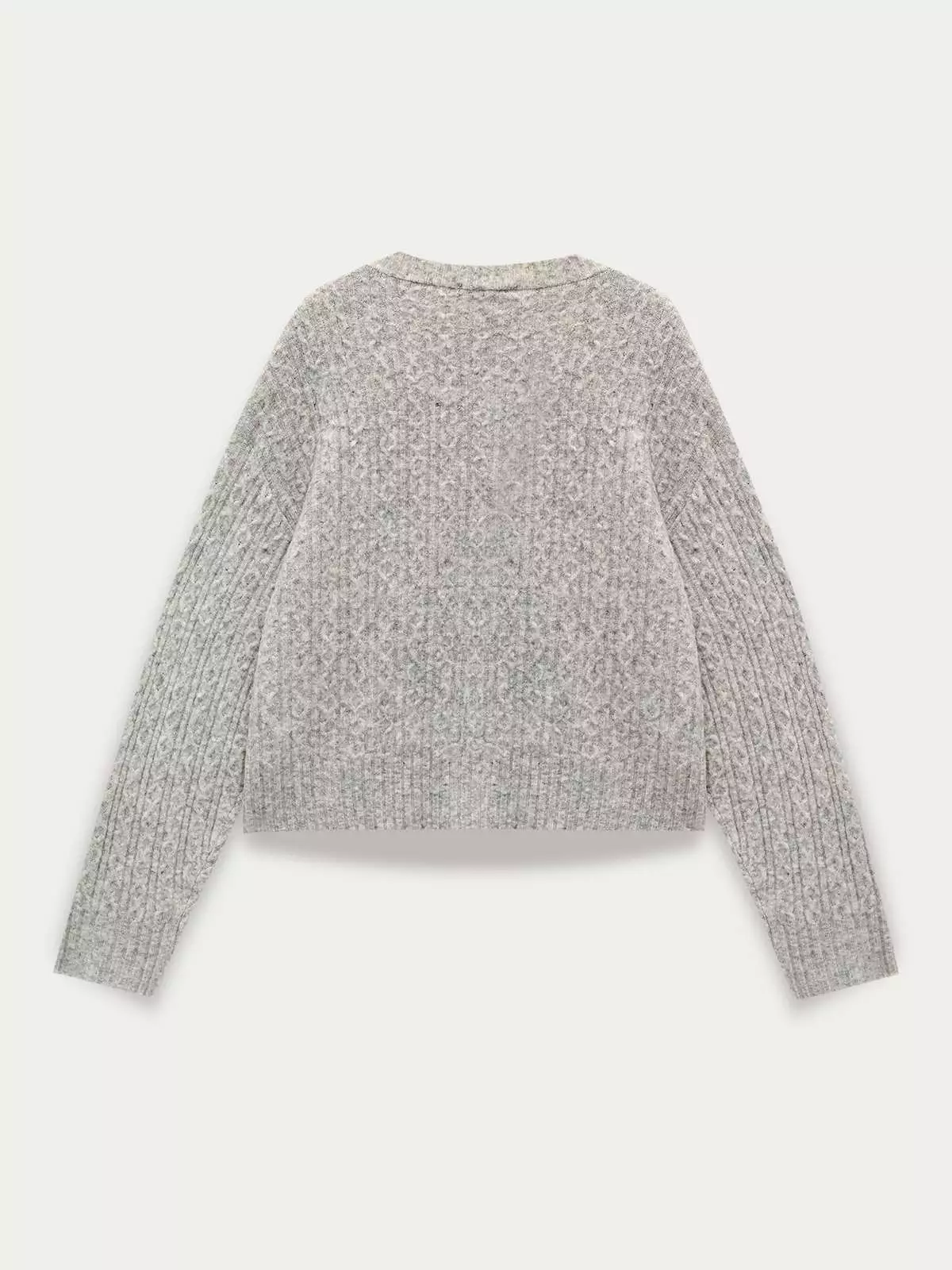 Pomelo - Cardigan Wanita - Oversized Cable Knit Cardigan - Light Grey