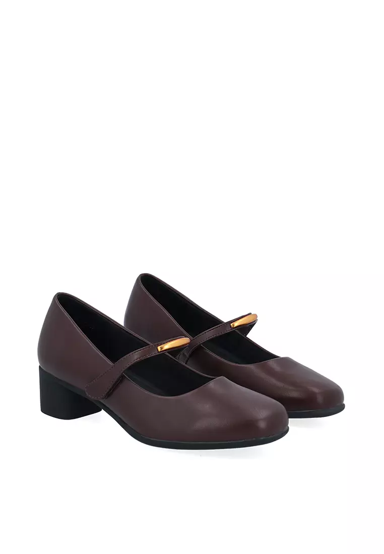 Dark Brown Elara Strap Pumps