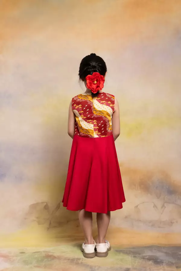 MINIMAL x Melvee - Fahrani - Kids Girls Butterfly Collar Dress - Red Warna Red