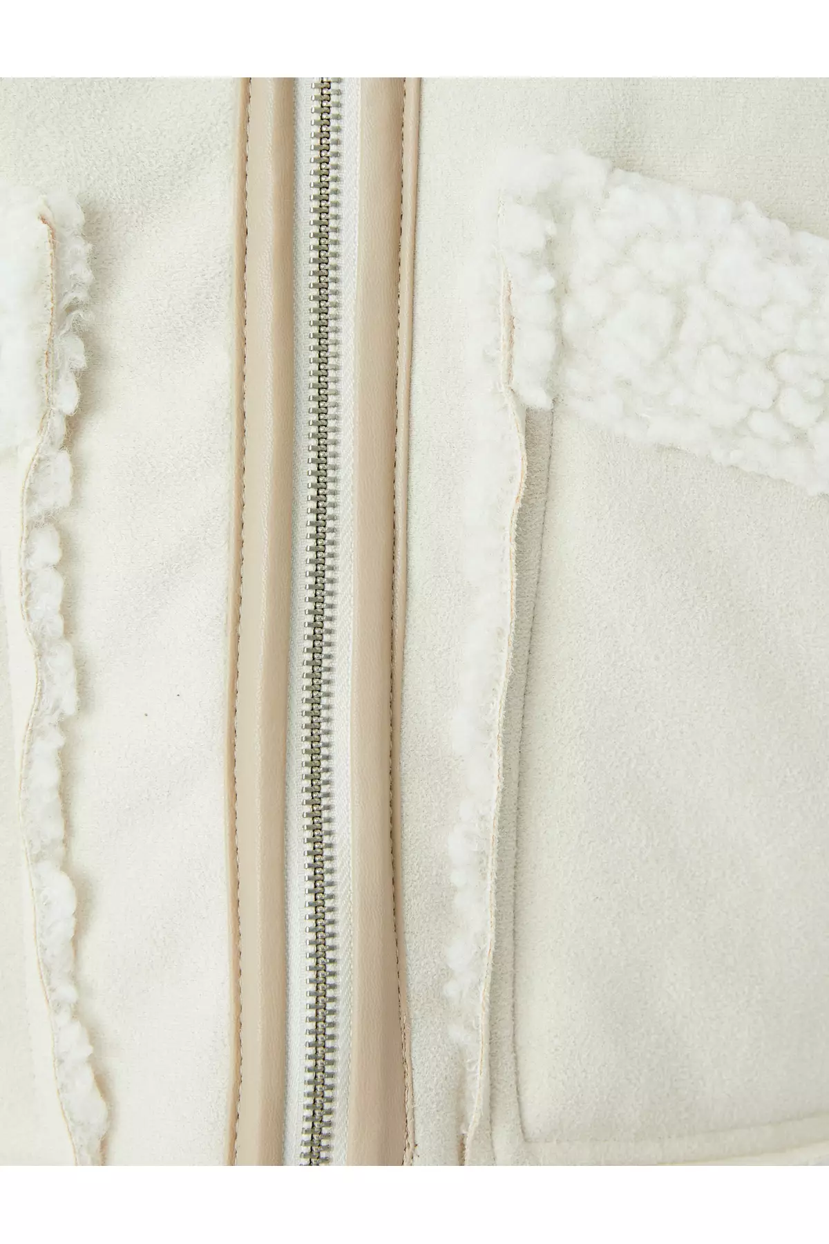 Suede Look Plush Inside Stand Collar Zippered Pocket Jacket