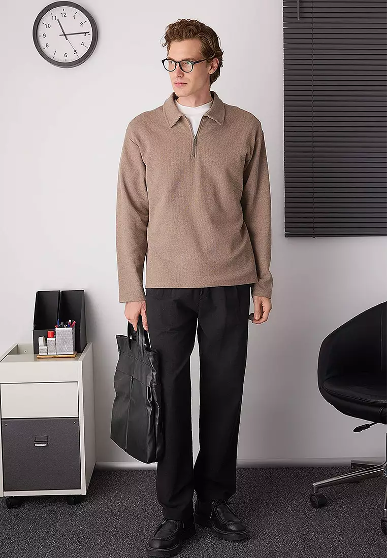 Polo Neck Plain Sweatshirt