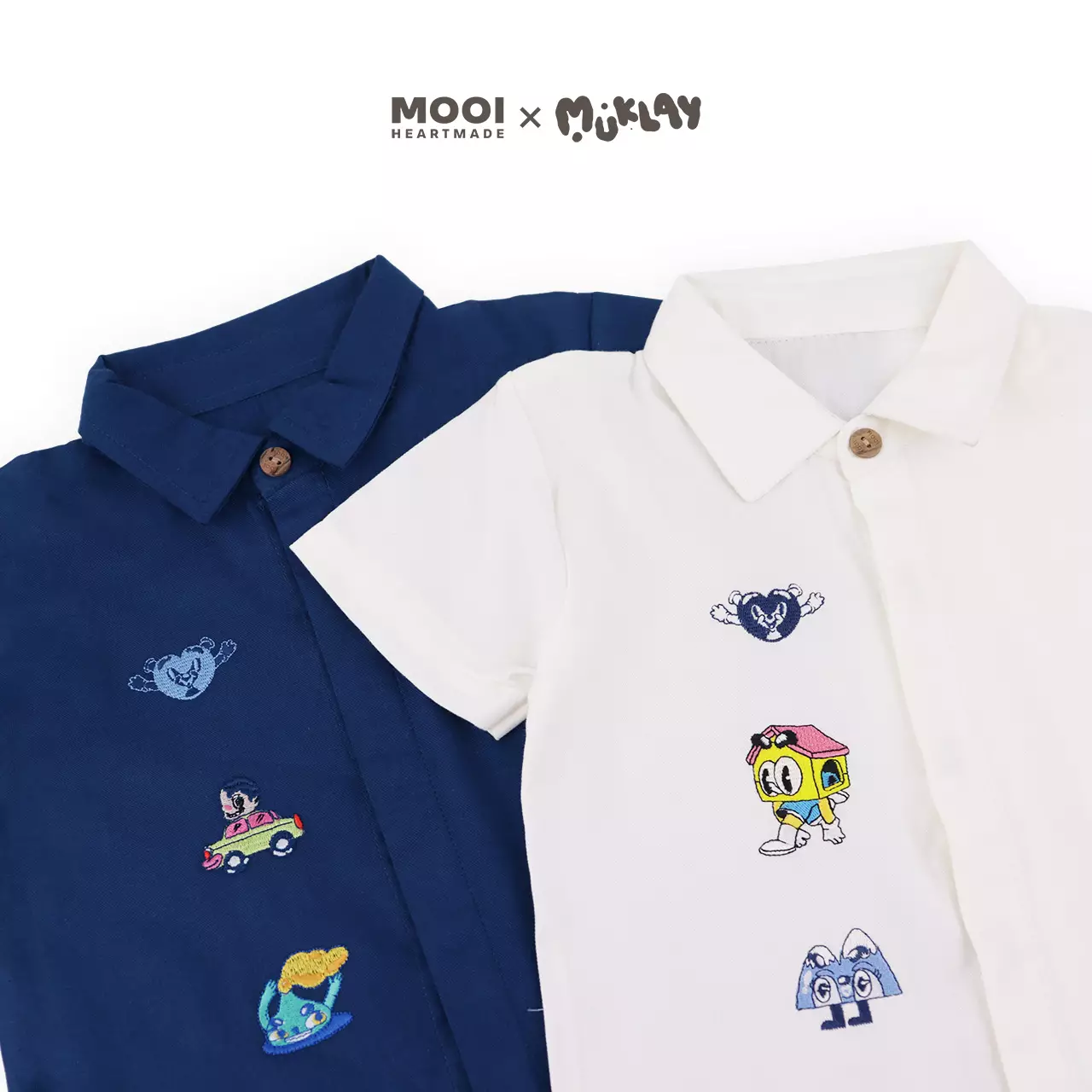 Mooi X Muklay Setelan Anak Laki-laki Kemeja Anak Basic Shirt Set - Navy