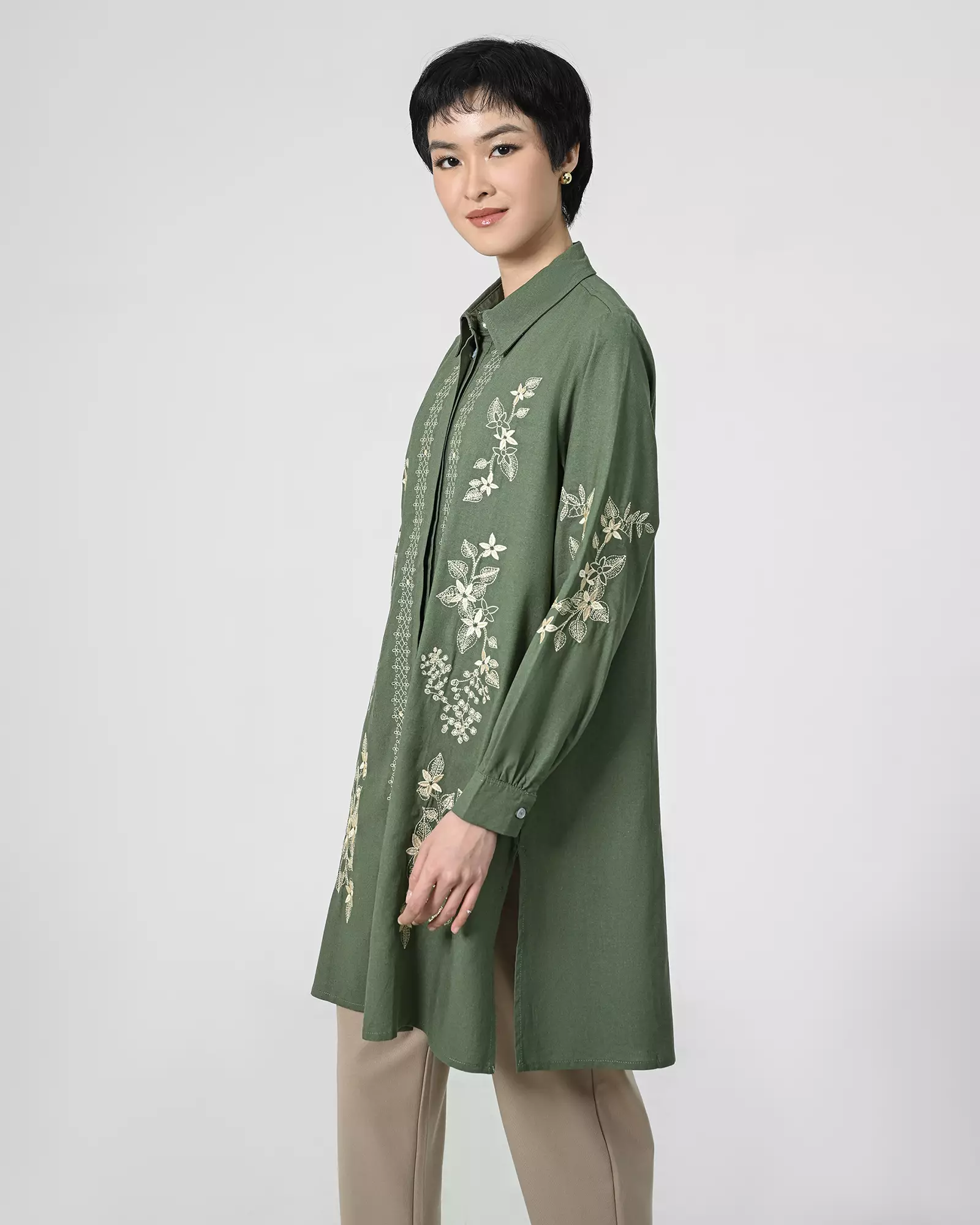 Geulis.id GLORIOSA LINEN TUNIC - ARMY