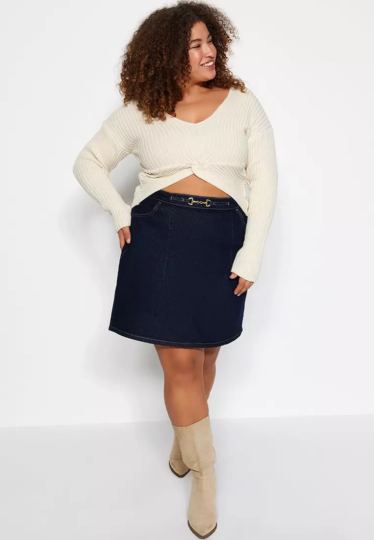 Plus size black denim mini skirt best sale