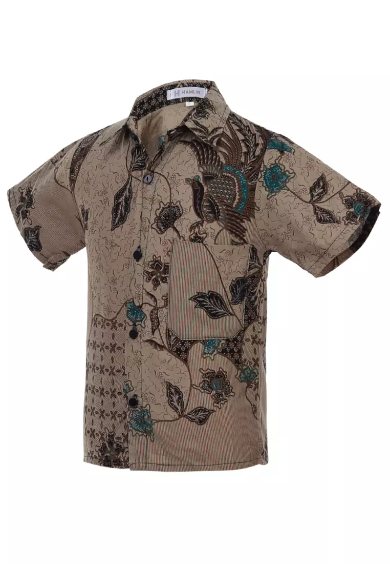Lucas Kemeja Formal Batik Anak Laki-laki Lengan Pendek Motif Sekarjagat Kids Traditional Shirt Material Cotton ORIGINAL - Brown