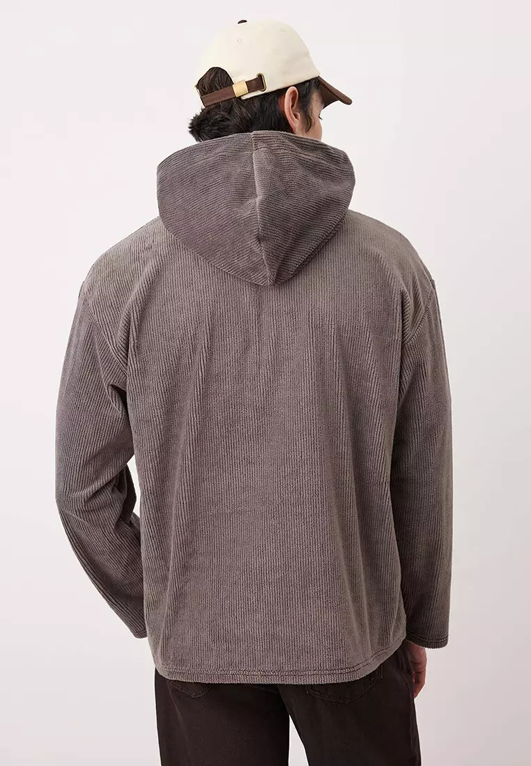 Anthracite New Oversize/Wide Cut Soft Corduroy Sweatshirt