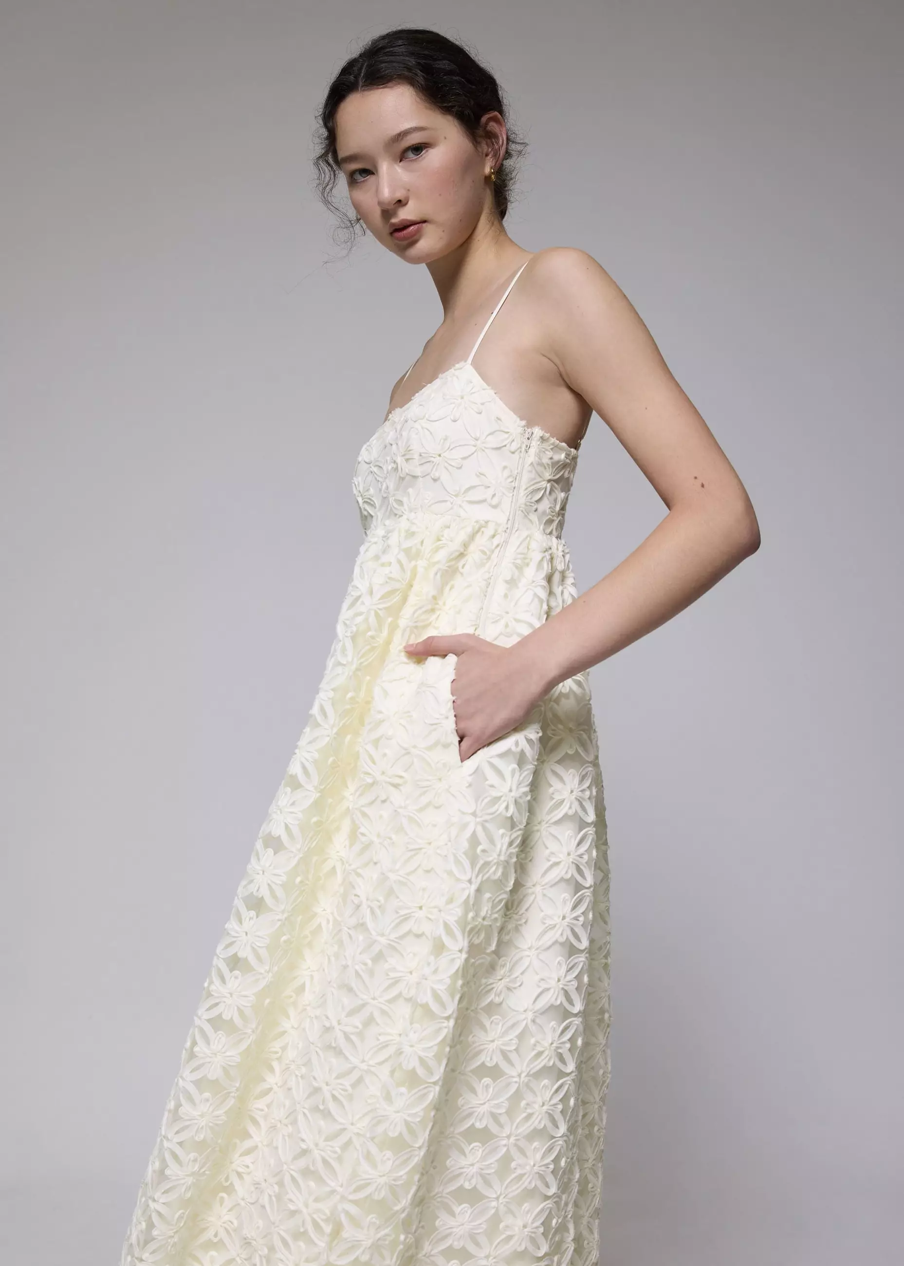 Dress Wanita - Lace Square Neck Fit & Flare Maxi Dress