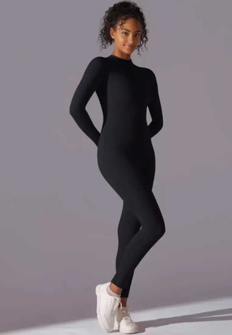 SculptaSuit Women’s Full-Length Sporty Jumpsuit – Stretchy Nylon Spandex Activewear No Bra Padding Yoga & Gym Bodysuit