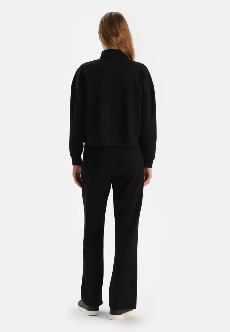 Black Sweatshirt, Standing Collar, Regular Fit, Loungewear for Women