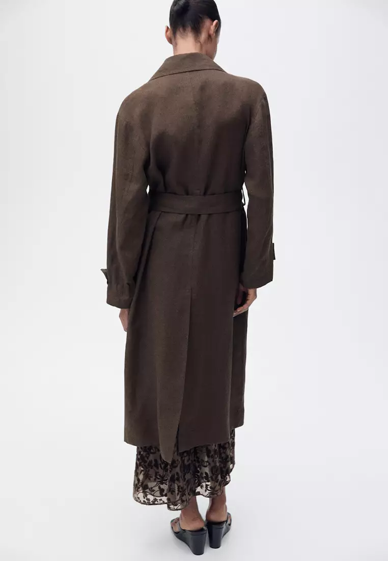 Buy Mango Double Breasted Linen Trench Coat 2025 Online | ZALORA