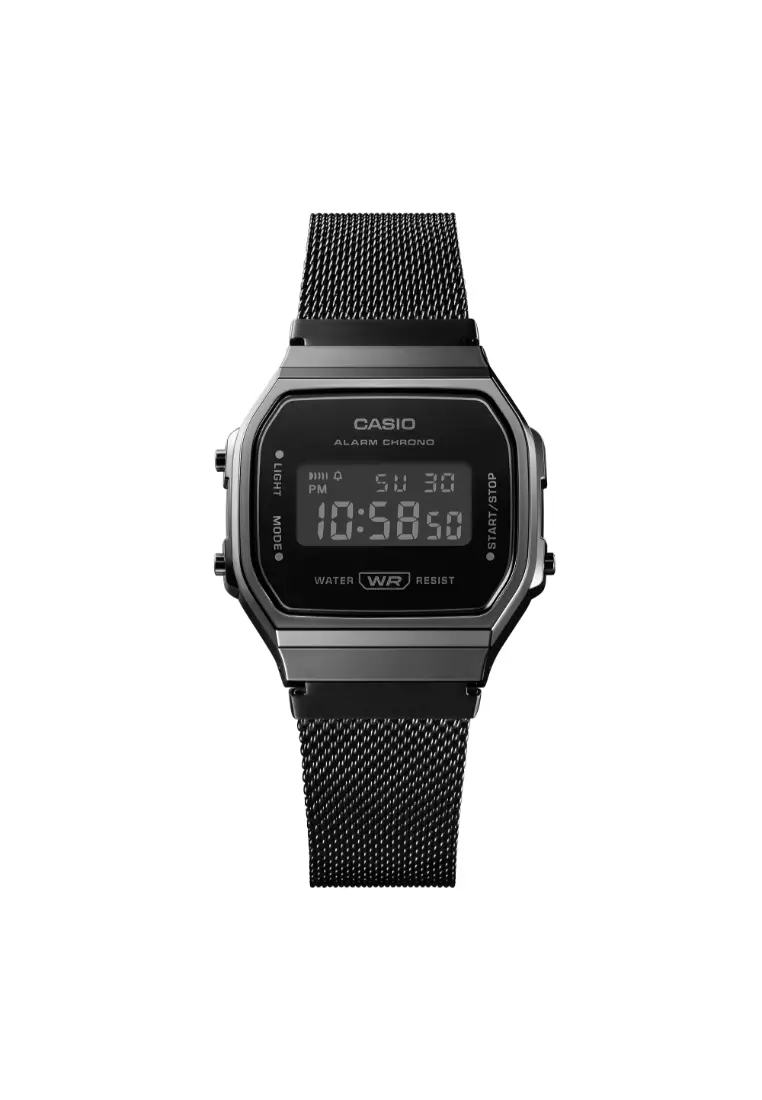 Casio black top stainless steel watch