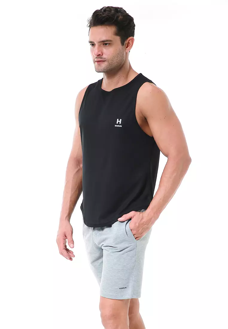 Bobby Atasan Kasual Pria Singlet Gym Motif Polos Sleeveless Sports Shirt Material Polyester Fiber ORIGINAL - Black