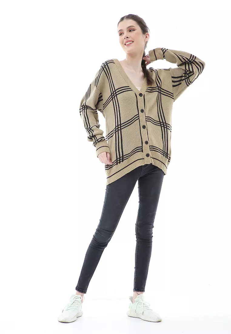 Eshika Cardigan Rajut Oversize Motif Kancing Tebal High Quality - Khaki