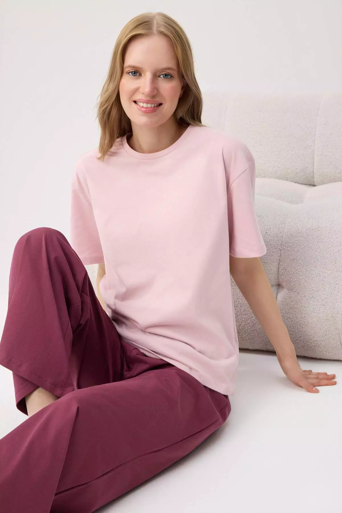 Pink 100% Cotton Capri Knitted Pajamas Set Thmaw26Pt00124