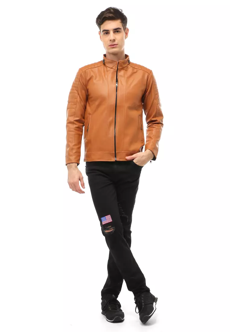 Halbert Outerwear Jaket Kulit Pria Waterproof & Windproof Material Leather ORIGINAL - Light Brown