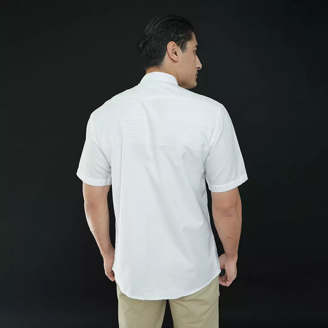 Casella Baju Koko Pria Lengan Pendek | Baju Koko Horizontal Harun 4105 White