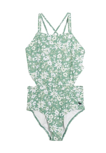Abercrombie & Fitch green Floral Cutouts One Piece Swimsuit 95E5BKA17642DAGS_1