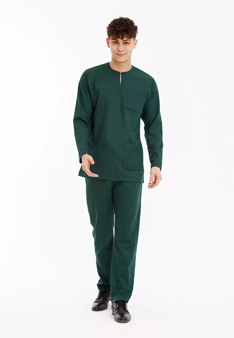 Forest x Hatta Dolmat Regular Fit Teluk Belanga Baju Melayu Set Ayah Anak Sedondon Baju Raya 2025  - BM23898-40DkGreen