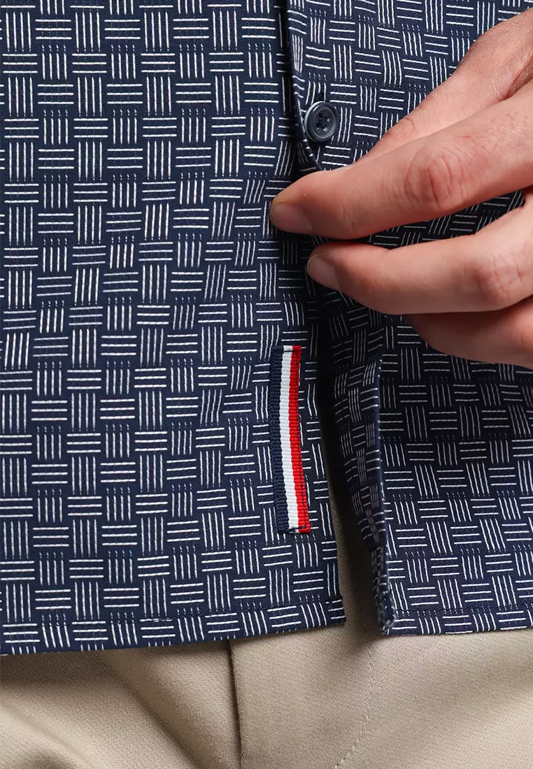 MOC - Kemeja Motif Lengan Pendek Pria Cricket - Navy