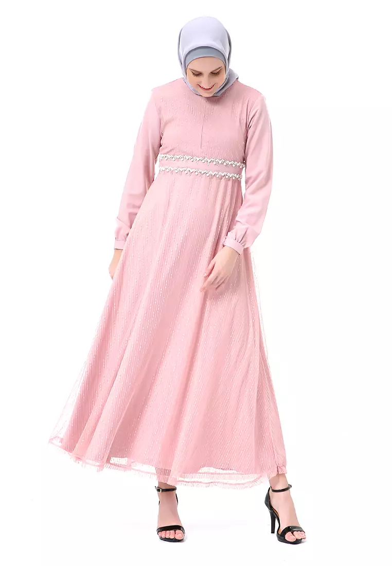 Oriza Long Dress Wanita High Quality Premium - Pink
