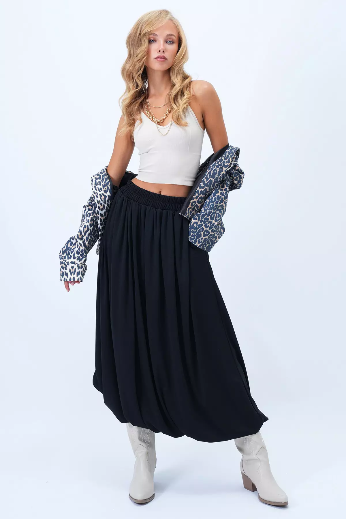 Women'S Black Double Pocket Lined Maxi Size Bubble Skirt Alc-X14348