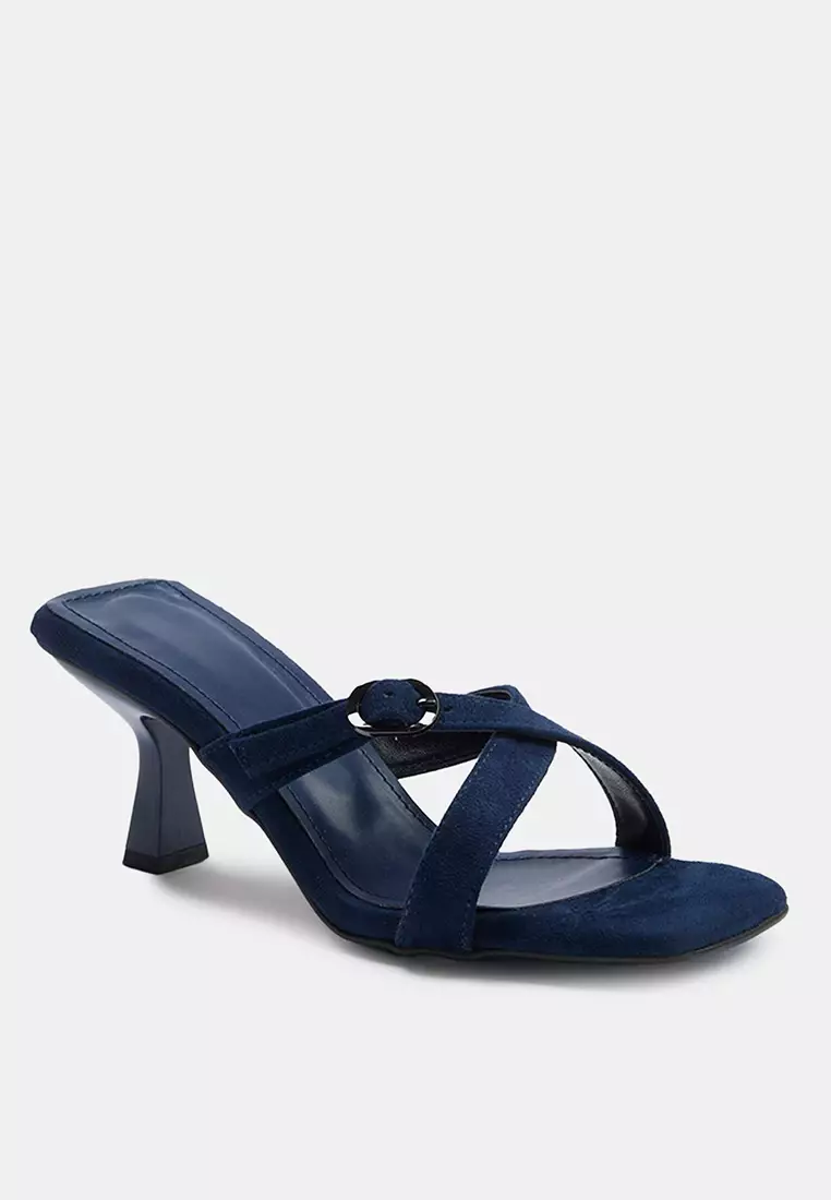 Gold Buckle Square Toe Heels