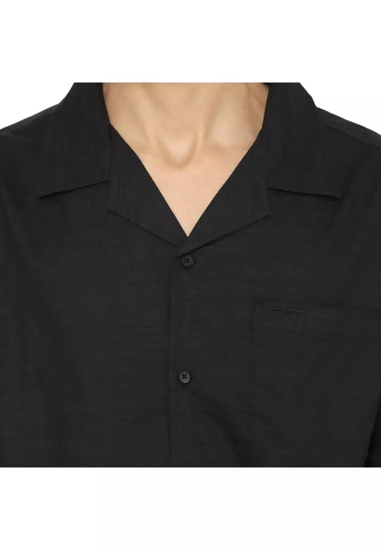 RBJ Kemeja Polos Cotton Slub Krah Hawaii Black Regular Fit Pria