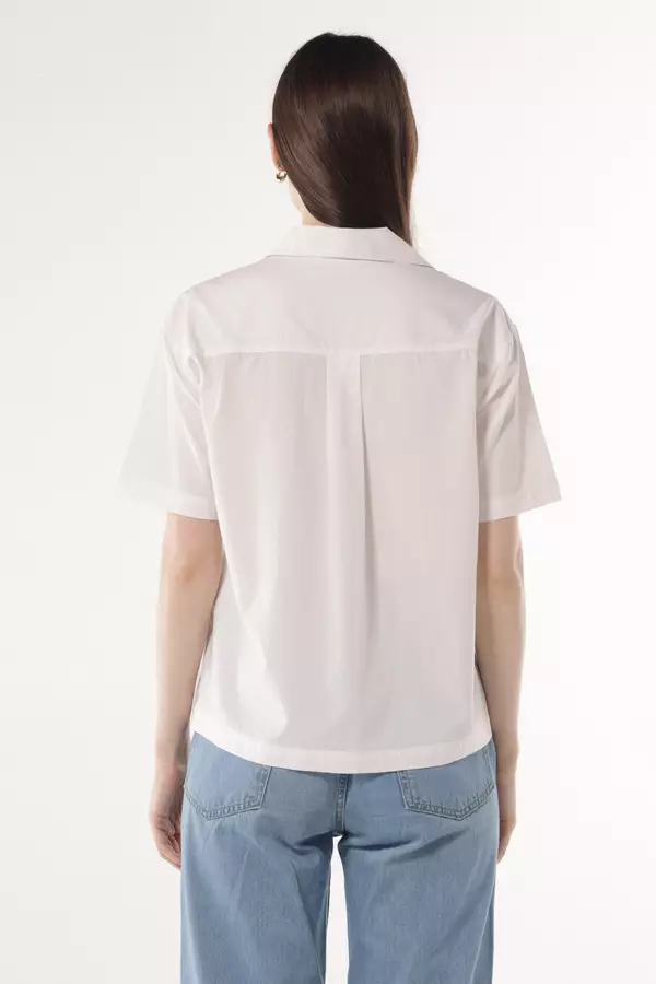MINIMAL - Alina - Blus V Neck Kerah Skipper - White Colour White