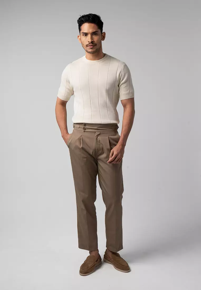 Mens Striped Knitted T-Shirt Cotton Off White SS