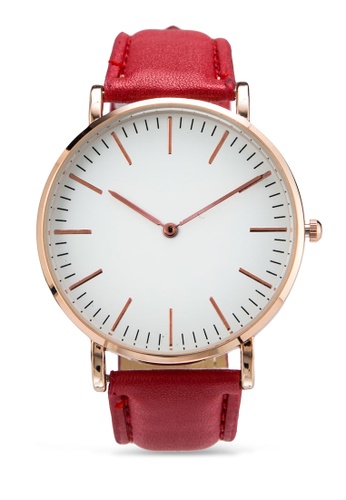 NUVEAU red Round Face Gold White/Red Strap Watch NU245AC74LNHMY_1